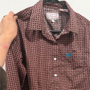 Women's Patterned Button-Up Blouse - Black and Red